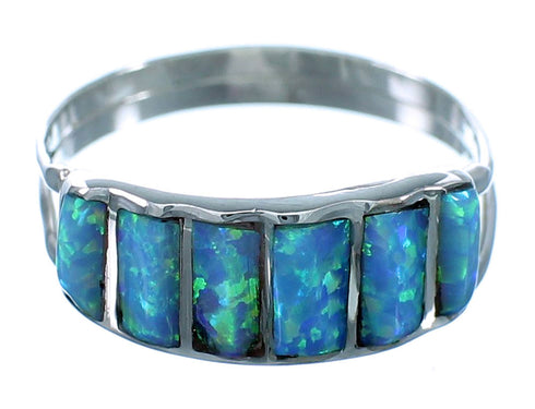 Blue Opal Zuni Sterling Silver Ring Size 6-3/4  RX112950